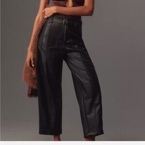 ANTHROPOLOGIE BARREL LEG LEATHER PANT.